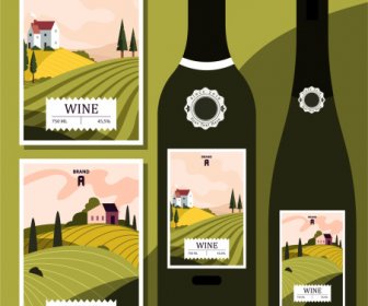 şarap Etiketi şablonları Alan Manzarası Dekoru