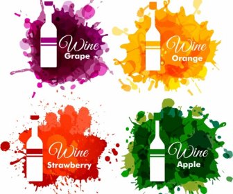 Botella De Vino Coleccion Logo Diseño Colorido Estilo Grunge