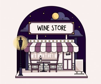 Wine Store Exerior Background Dark Flat Design