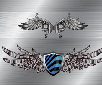 翼とシールドのビンテージ デザイン要素