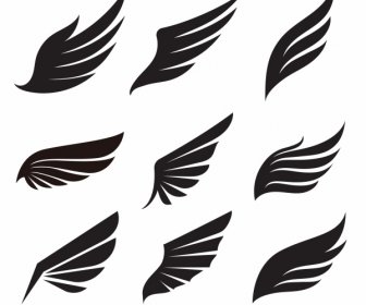 Flügel Symbole Flache Silhouette Handgezeichnete Skizze