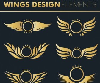Wings Design Elements Shiny Yellow Flat Decor