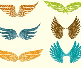 날개를 아이콘 모음 다양 한 밝은 색 장식