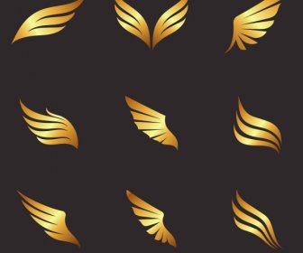Flügel Ikonen Moderne Glänzende Goldene Formen