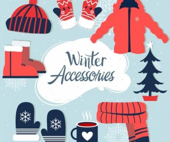 Winter Accessoires Design Elemente Farbige Symbole
