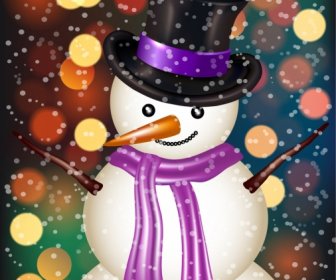 Winter Backdrop Snowman Icon Shiny Colorful Bokeh Decor