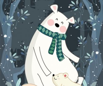 зимний фон стилизованные белые медведи снегопад иконы