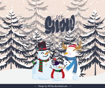 Nền Mùa đông Dễ Thương Cách điệu Snowman Cây Linh Sam Trang Trí
