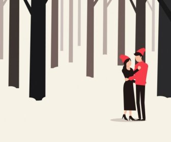 Winter Hintergrund Liebe Paar Verschneiten Wald Symbole