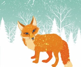 Winter Background Orange Fox Snowy Backdrop Cartoon Style