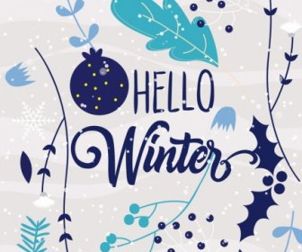Winter Background Plant Icons Classical Design