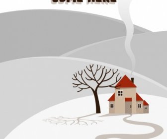 Winter Background Snow Land Leafless Tree House Icons