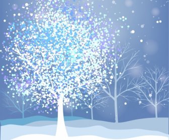 Зимний фон снег голых деревьев орнамент