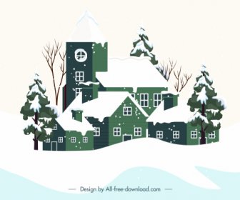 winter background snowfall houses sketch