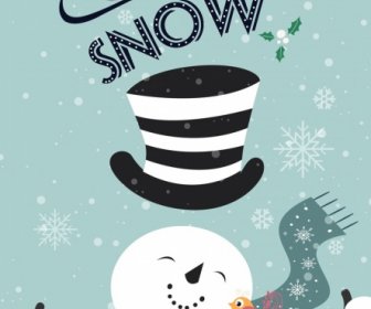 Winter Background Snowman Bird Snowflakes Icons Calligraphic Decor