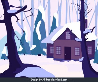 winter background snowy scene cottage sketch