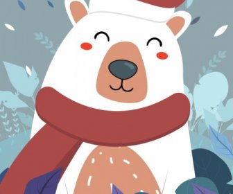Latar Belakang Musim Dingin Bergaya Beruang Ikon Dekorasi Warna-warni