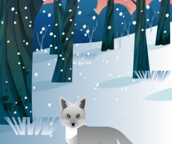 Winter Hintergrund Vorlage Fuchs Wald Skizze Cartoon-Design