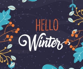 Winter Banner Flowers Leaves Ornament Classical Colored Design