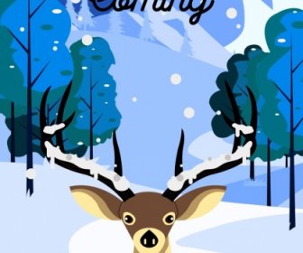 Winter Banner Reindeer Snowfall Icons Decor