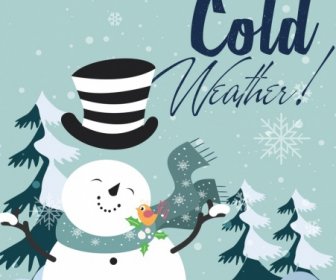 Winter Card Template Snowman Icon Cute Design