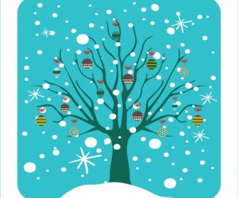 Winter Christmas Background Colored Tree And Baubles Decoration