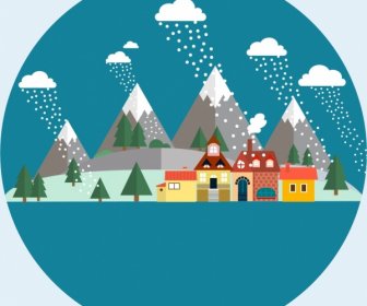 Winter-Kreis-Hintergrund-Design Schnee Fallenden Dorf Dekoration