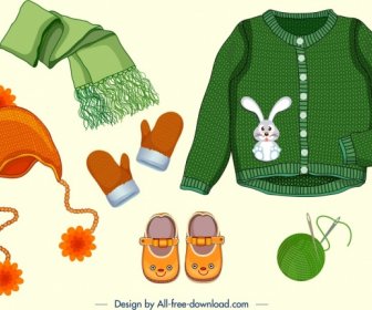 Winter Kleidung Design Elemente Baby Zubehör Icons