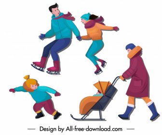 зимние костюмы иконы людей деятельности эскиз мультипликационных персонажей