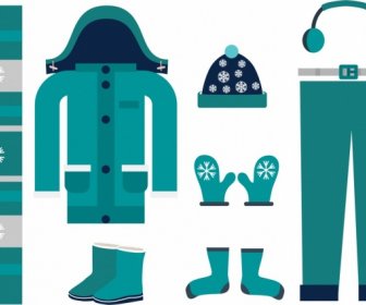 Winter Design Element Blue Clothing Icons
