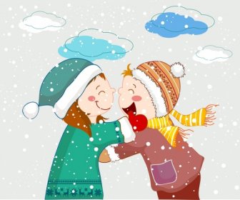 فصل الشتاء اللوحة الطقس الثلجي الإناث الأصدقاء الكرتون التصميم