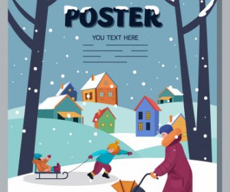 Outdoor-Aktivitäten Im Winter Plakat Skizzieren Cartoon-design