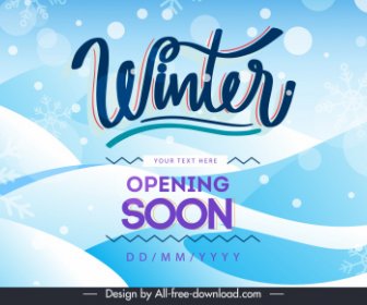 Winter Sale Banner Template Bright Blue Snowflakes Decor