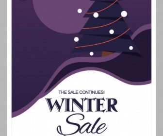 Winter Sale Poster Sleighing Santa Fir Tree Sketch