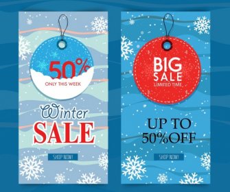 Winter Sales Posters Snowflakes Tags Decor Vertical Design
