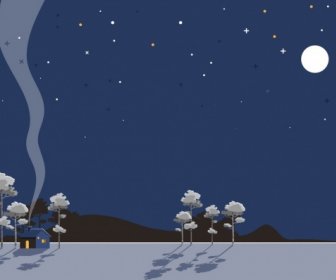 Scène D’hiver Peinture Terres Enneigées Icônes De Clair De Lune