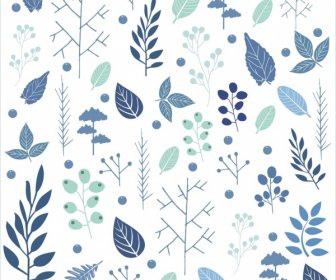 Winter Style Background Various Leaves Ornament Repeating Design
