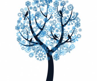 Icona Dell'albero Invernale Fiocchi Di Neve Decorazione Silhouette Piatta