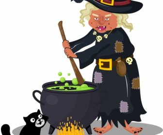 ícone Da Bruxa Velho Esboço Da Mulher Personagem Dos Desenhos Animados