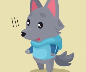 オオカミのキャラクターアイコンかわいいスタイル漫画のスケッチ