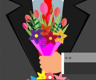 Woman Day Banner Illustration With Gentlemen Holding Bouquet