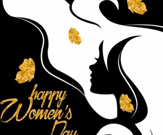 Woman Day Banner Woman Icon Glittering Silhouette Decoration