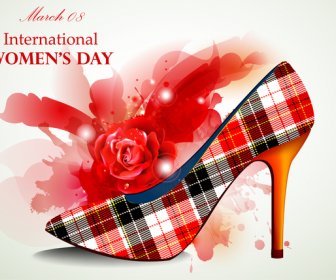Woman Day Card Design With Rose And Shoe