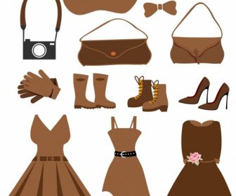 Woman Fashion Accessories Icons Black Brown Design