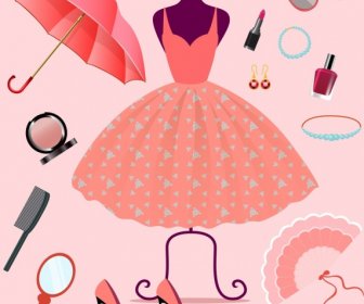 женщина мода аксессуар иконки 3d розовый декор