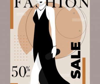 Frau Mode Banner Elegante Dame Skizze Modernes Design