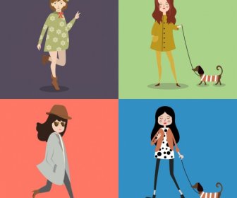 Colección De Iconos De La Moda Diseño De Dibujos Animados De Colores Para Mujer