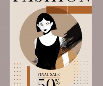 Woman Fashion Sale Poster Grunge Decor Model Sketch