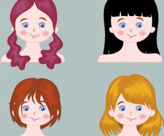 Woman Hairstyle Collection Young Styles Colored Cartoon