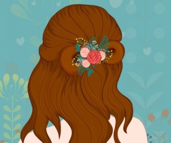 女性の髪型の多色描画漫画の装飾
